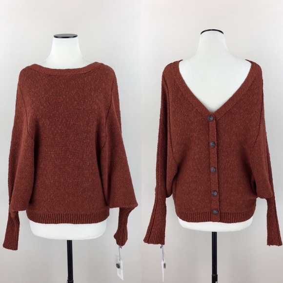 Ruby Moon Button Back Dolman Sleeve Textured Batwing Rust Sweater Size Small - Picture 1 of 6